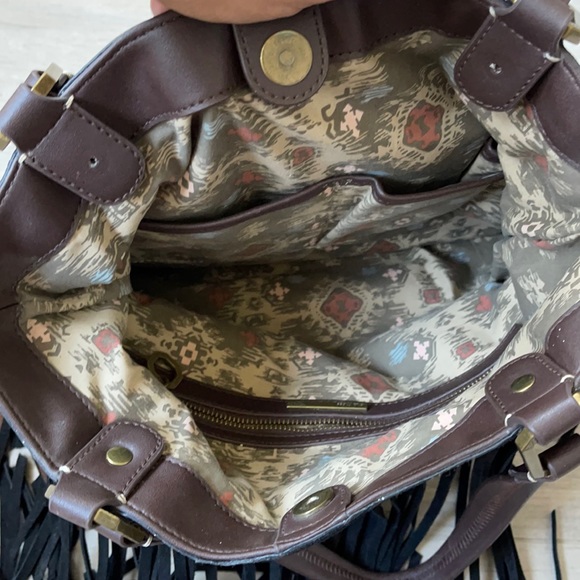 Ella Moss M/L Fringed Suede Leather Tote/handbag Black boho bag - Picture 13 of 16